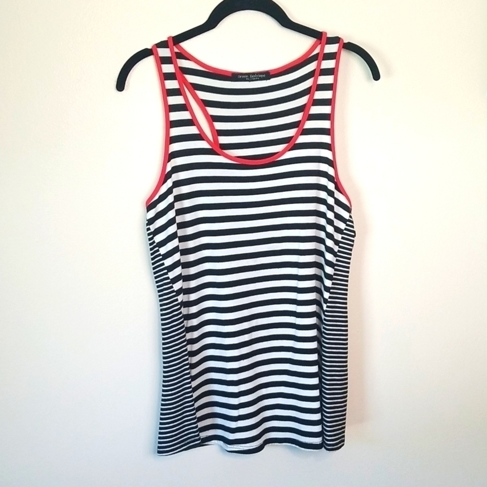 Green Envelope Black White Striped Racerback Tank Top Small